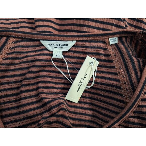 NWT Max Studio London Brown & Black Striped Puff Sleeve Scoop Neck Top/Sz. XS - Picture 7 of 8
